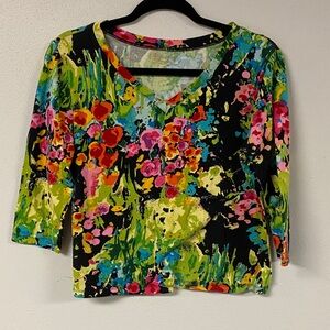 Erin London Vibrant Floral V-Neck Women’s Top - Multi